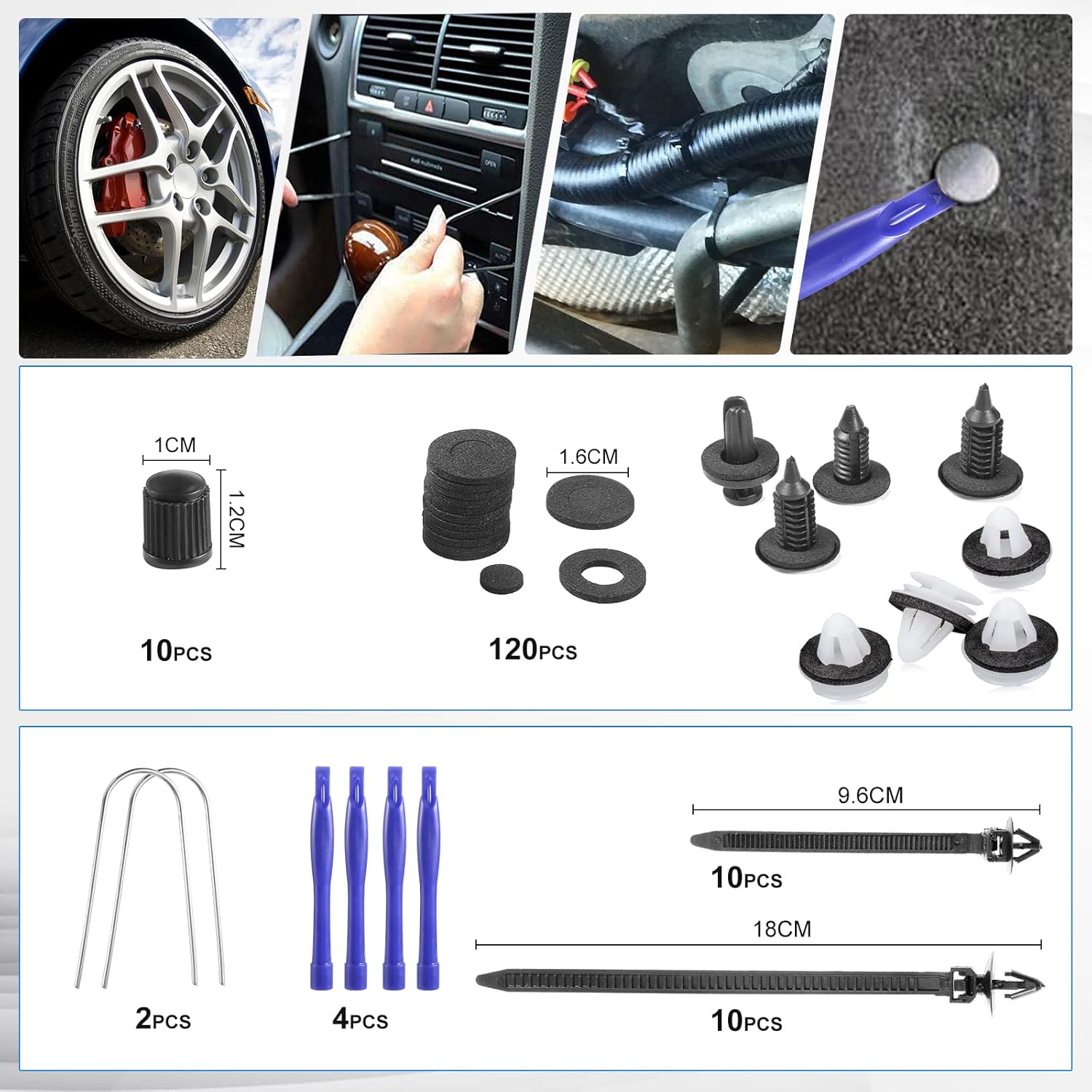 Uolor 342Pcs Trim Removal Tool Kit, Car Panel Door Audio Radio Stereo Removal Tools, Auto Push Pin Bumper Retainer Clip Set/Fastener Terminal Remover Tool/Car Upholstery Repair Pry Kit Auto Clip Plier