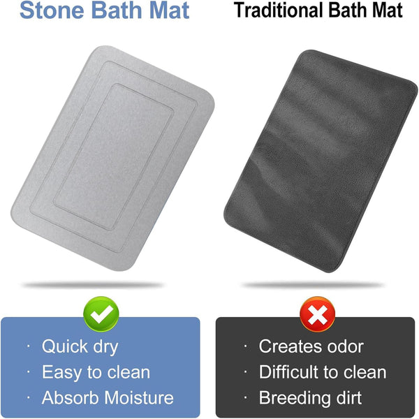 HUMIGA 2 Pack Stone Bath Mat, Diatomaceous Earth Shower Mat, Non-Slip Super Absorbent Quick Drying Bathroom Kitchen Floor Mat (Pale Gray, 24x15)