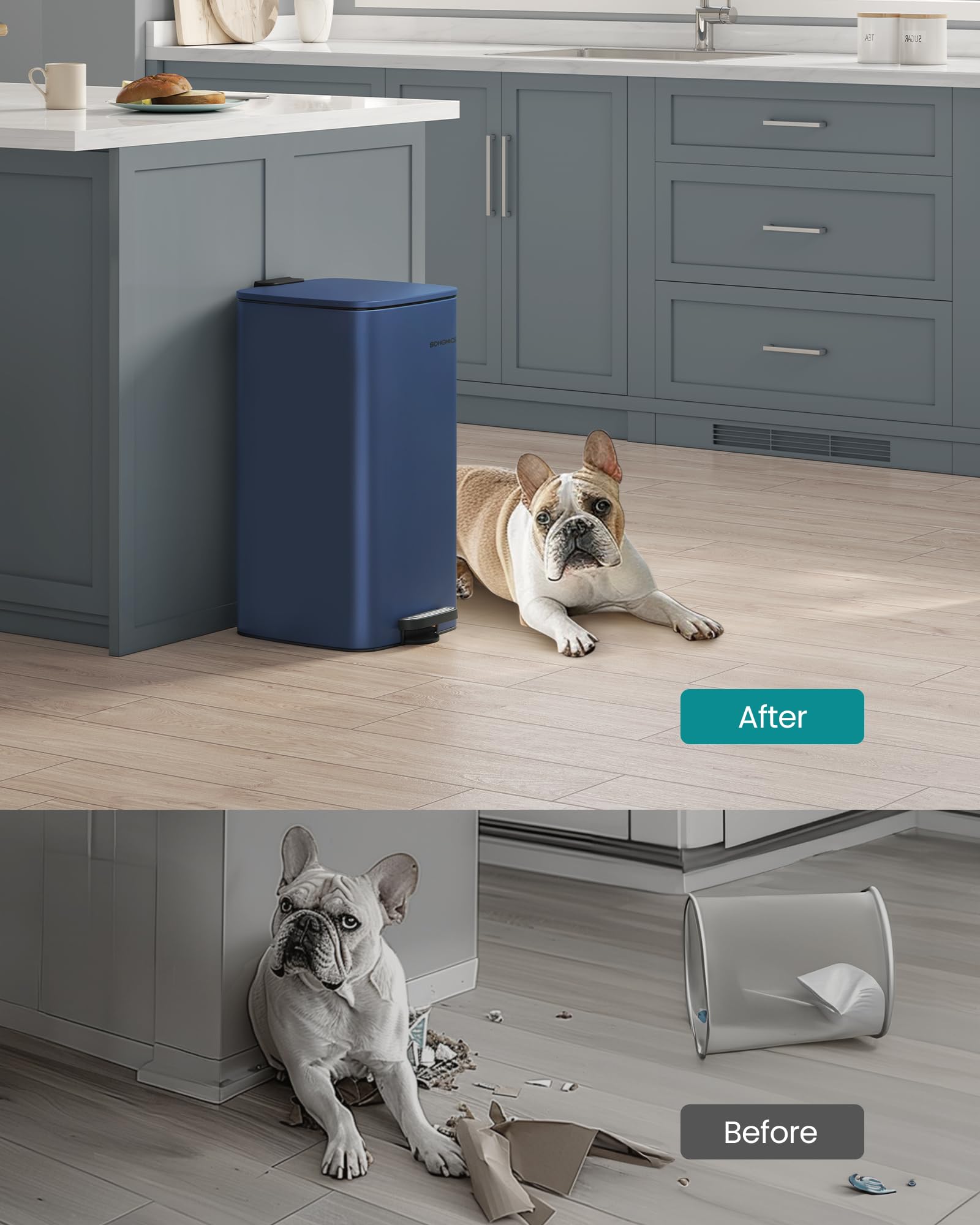 SONGMICS Kitchen Bin, 8-Gallon (30 L) Trash Bin, Steel Pedal Bin, with Inner Bucket, Soft Close and Stays Open, Ink Black LTB593B02