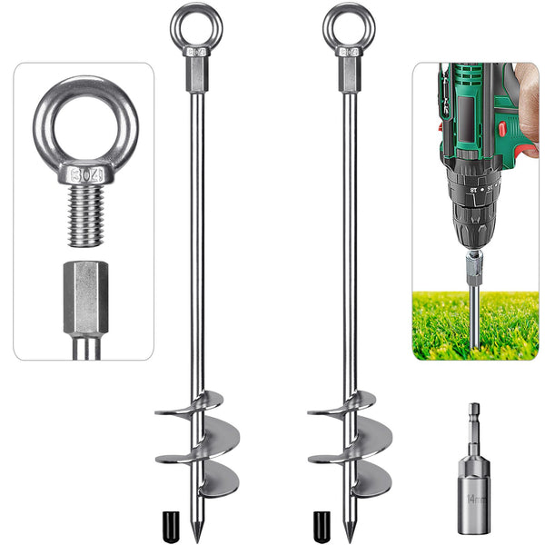 Insaga Tent Peg, 76cm Heavy Duty Ground Anchor Large Metal Earth Stake Spiral Blade Screw in Trampolines Spike for Swing Set/Camping/Shed/Dog/Carport