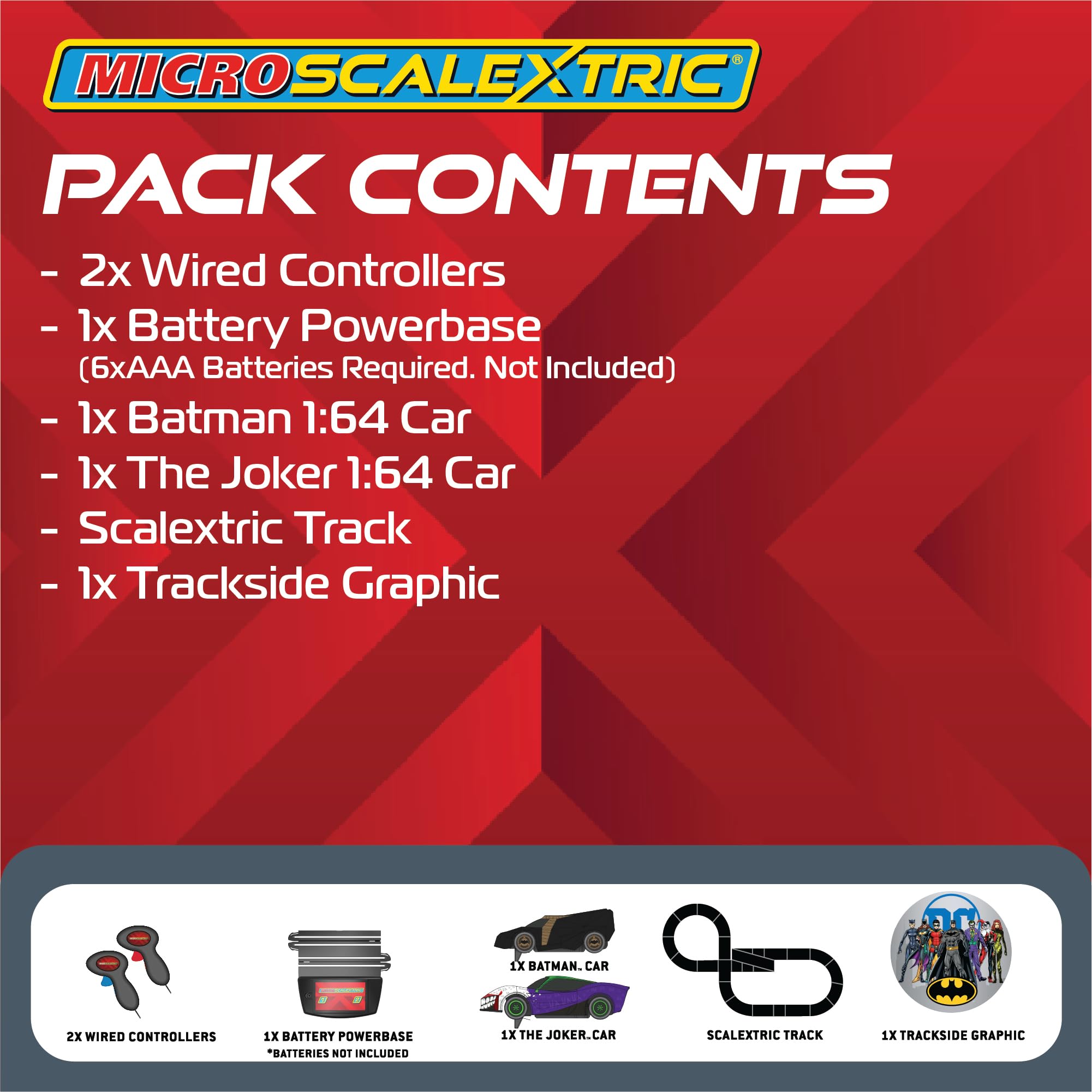 Scalextric G1155M Micro Car Race Track Sets for Kids Age 4+ - Batman vs Joker Themed Construction Set, Battery Powered Racing, Slot Cars Kids' Play Vehicles - Mini Toy Tracks for Boys