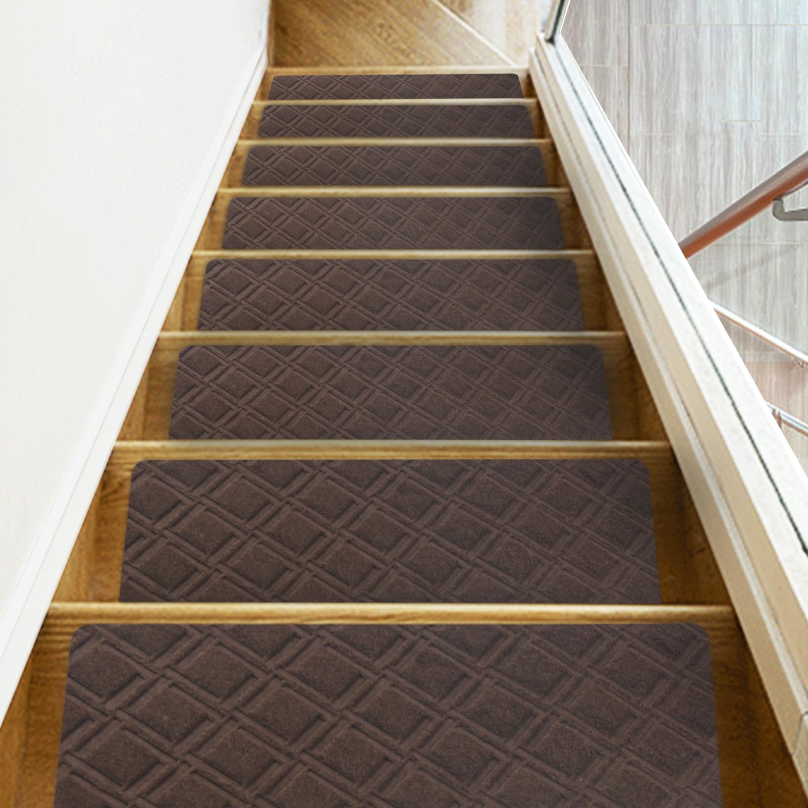 Triceratops 20cmx76cm (14-Pack) Stair Treads Carpet Non-Slip, Indoor Stair Runners for Wooden Steps, with Non Skid Rubber Backing Removable Washable