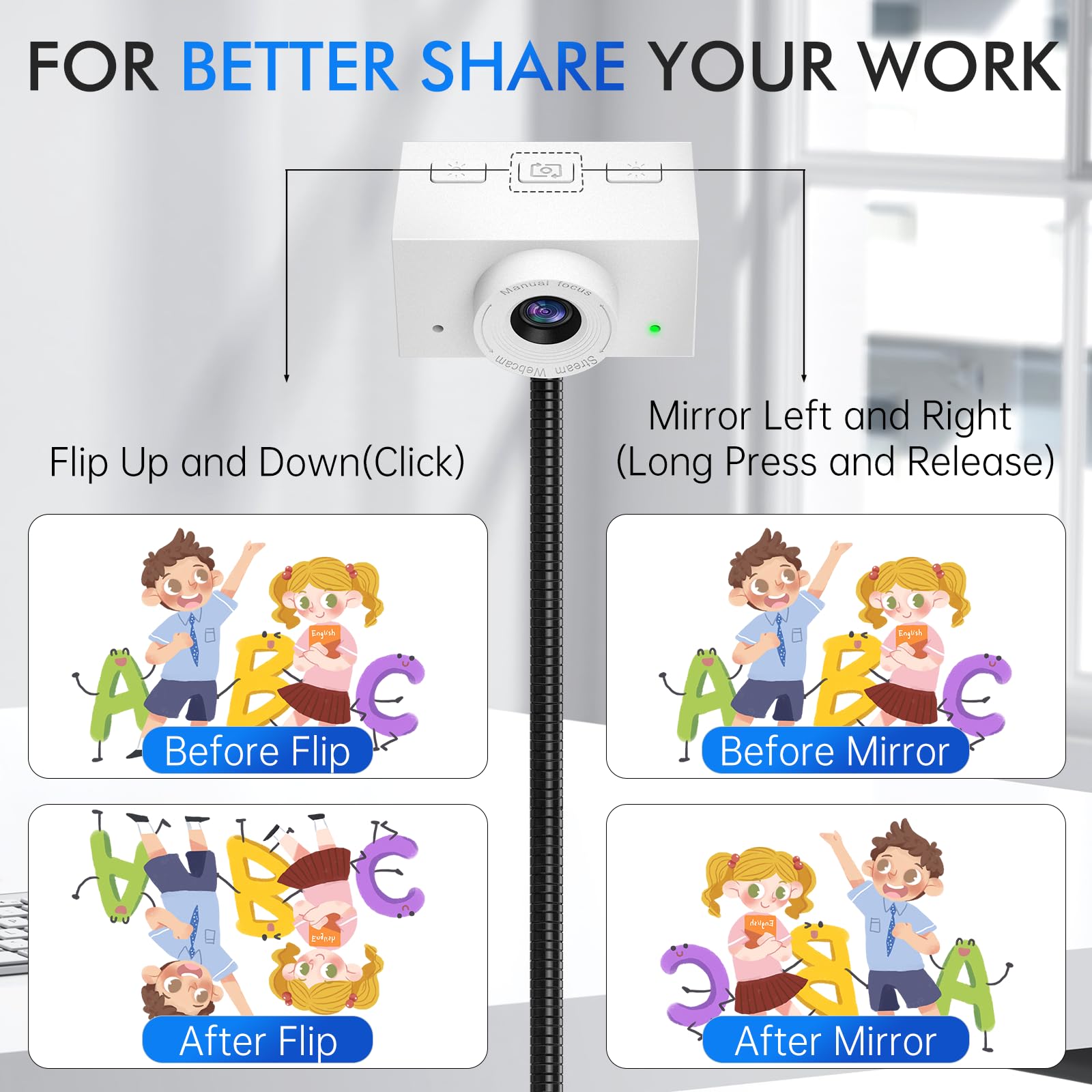 Danyesth Webcam for PC, Laptop Camera USB Webcam with Adjustable Gooseneck, Eye Contact 1080P Computer Camera for Presentation, Desktop Demo, Full-Body View, Video Call, Zoom, Teams, Skype (Black)