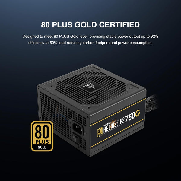 GAMDIAS HELIOS P2-750G Low-Noise ATX PC Power Supply, 80 PLUS Gold Non-Modular Computer PSU, ATX 3.1 & PCIe Gen 5.1 Ready, Native 12VHPWR Cable, Full DC-DC, LLC Resonant Circuit Design, Black