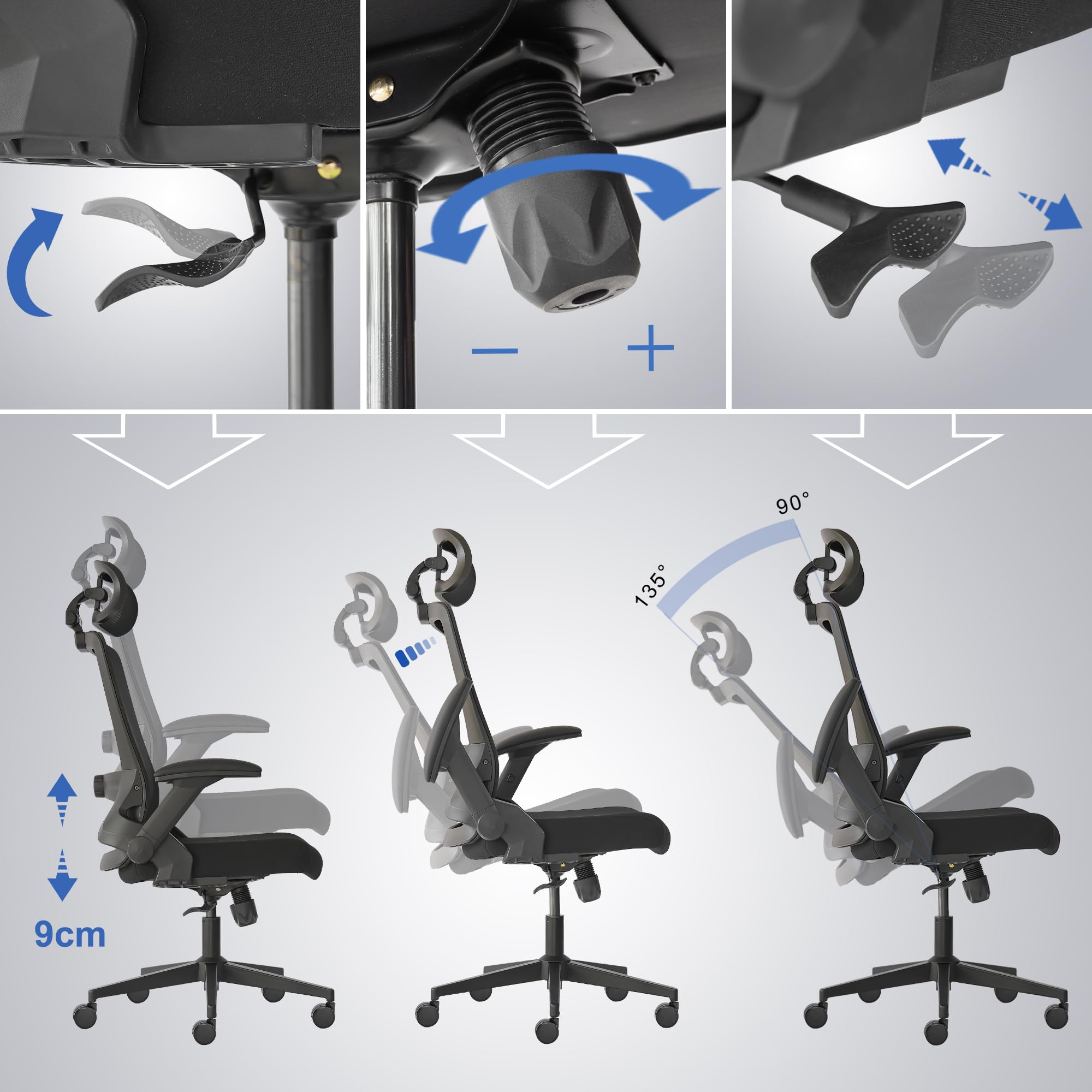 Realm of Thrones CAPTAIN Ergonomic Office Chair for Home, Heavy Duty Steel Base, Versatile Flip-up Armrests, Adjustable Lumbar Support, Mesh Back Comfort Cushion Seat for Computer Desk/Gaming (Black)