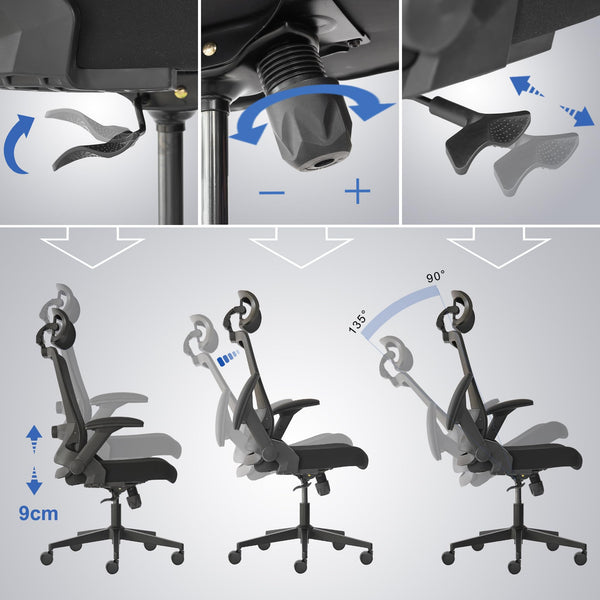 Realm of Thrones CAPTAIN Ergonomic Office Chair for Home, Heavy Duty Steel Base, Versatile Flip-up Armrests, Adjustable Lumbar Support, Mesh Back Comfort Cushion Seat for Computer Desk/Gaming (Black)