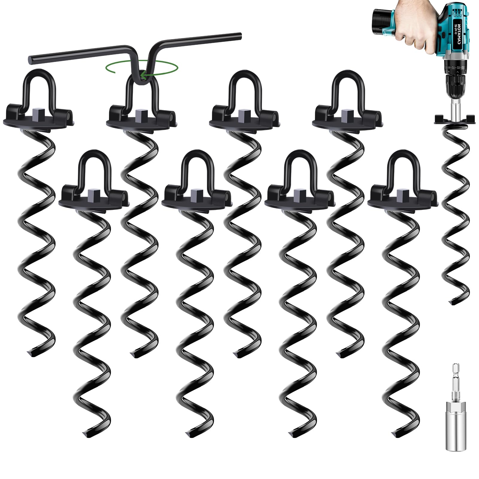 Ground Anchor - Metal Trampoline Anchor Use with Drill, Ground Anchor Trampoline for Camping Tents, Sheds, Trampoline, Swings, Pack of 8