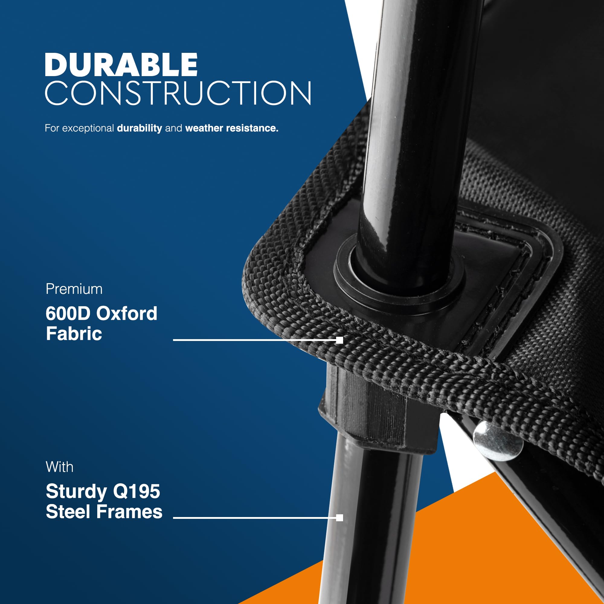 Voyager Folding Camping Chairs 2 Pack with Cooler Bag, Lightweight Q195 Steel Frame, 600D Oxford Fabric, Portable & Comfortable - Black (Black, Padded)