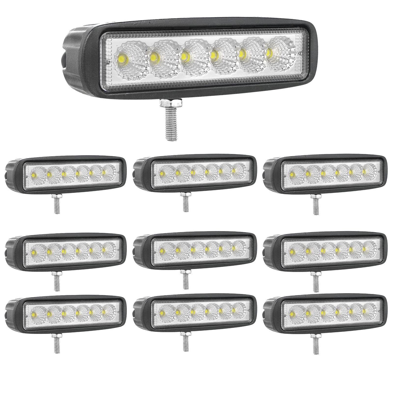 RIGIDON 2 Pcs Led Work Light Bar, 6 inch 18W Flood Beam, 12V 24V Driving Lights Lamp for Car Off road Boat Truck 4x4 SUV ATV Tractors Excavator, 6000K White, Fog Lamp