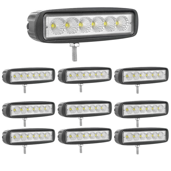 RIGIDON 2 Pcs Led Work Light Bar, 6 inch 18W Flood Beam, 12V 24V Driving Lights Lamp for Car Off road Boat Truck 4x4 SUV ATV Tractors Excavator, 6000K White, Fog Lamp