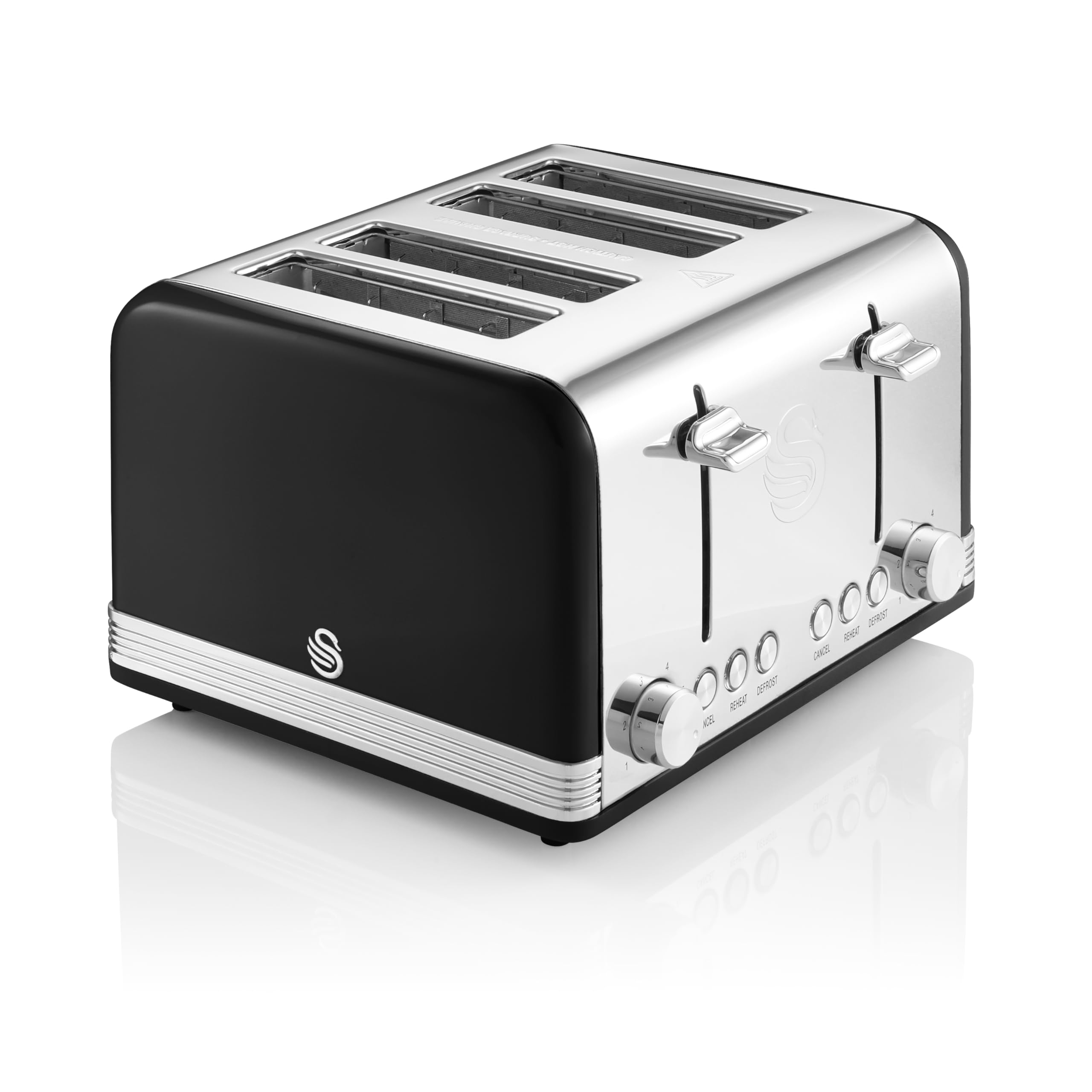 Swan ST19020GRN Retro 4-Slice Toaster with Defost/Reheat/Cancel Functions, Cord Storage, 1600W, Retro Grey