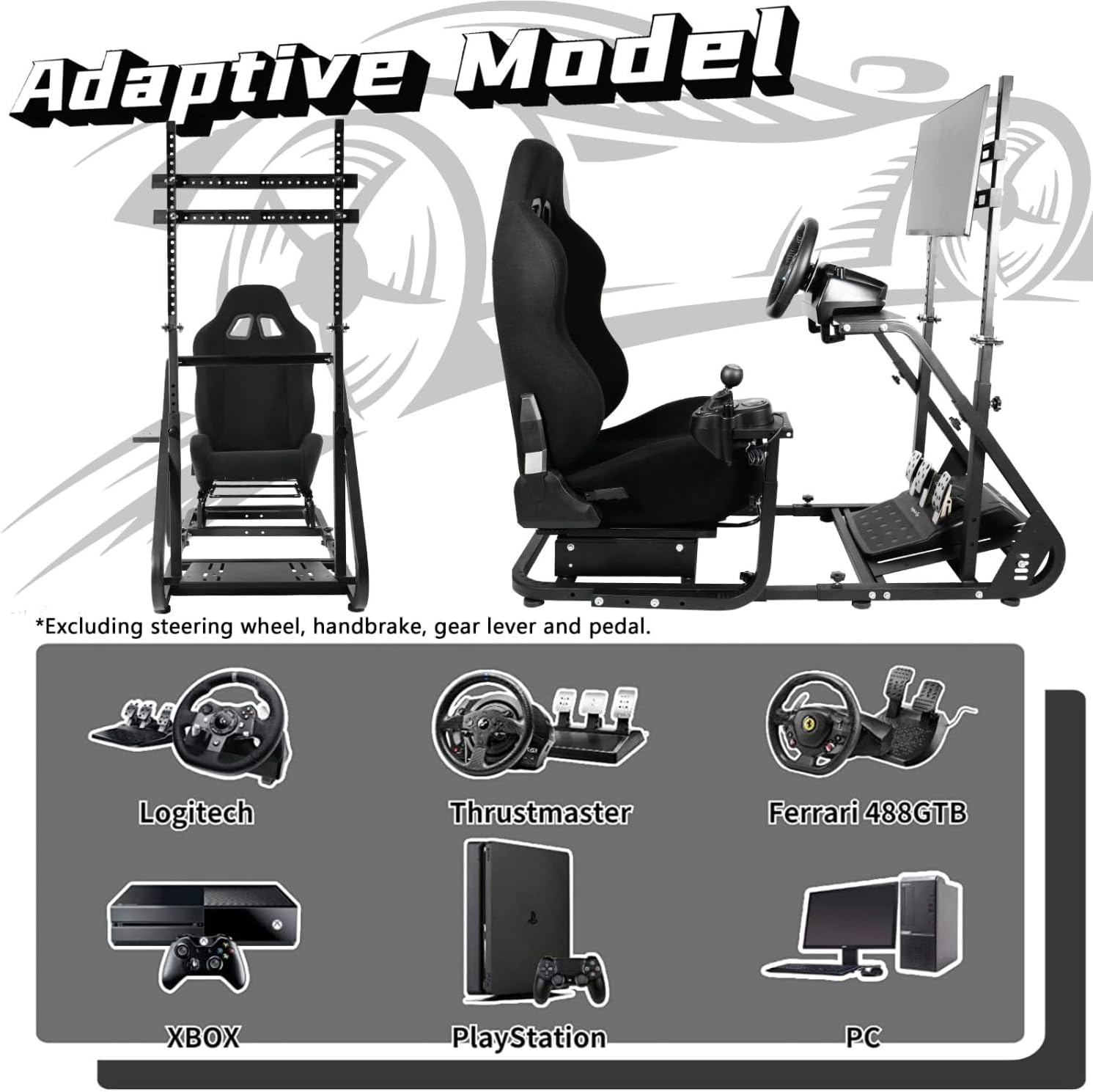 Dardoo Professional Sim Racing Cockpit - Adjustable, Compatible with Logitech/Thrustmaster - Includes Seat and Monitor Stand (Not including all electronic devices)