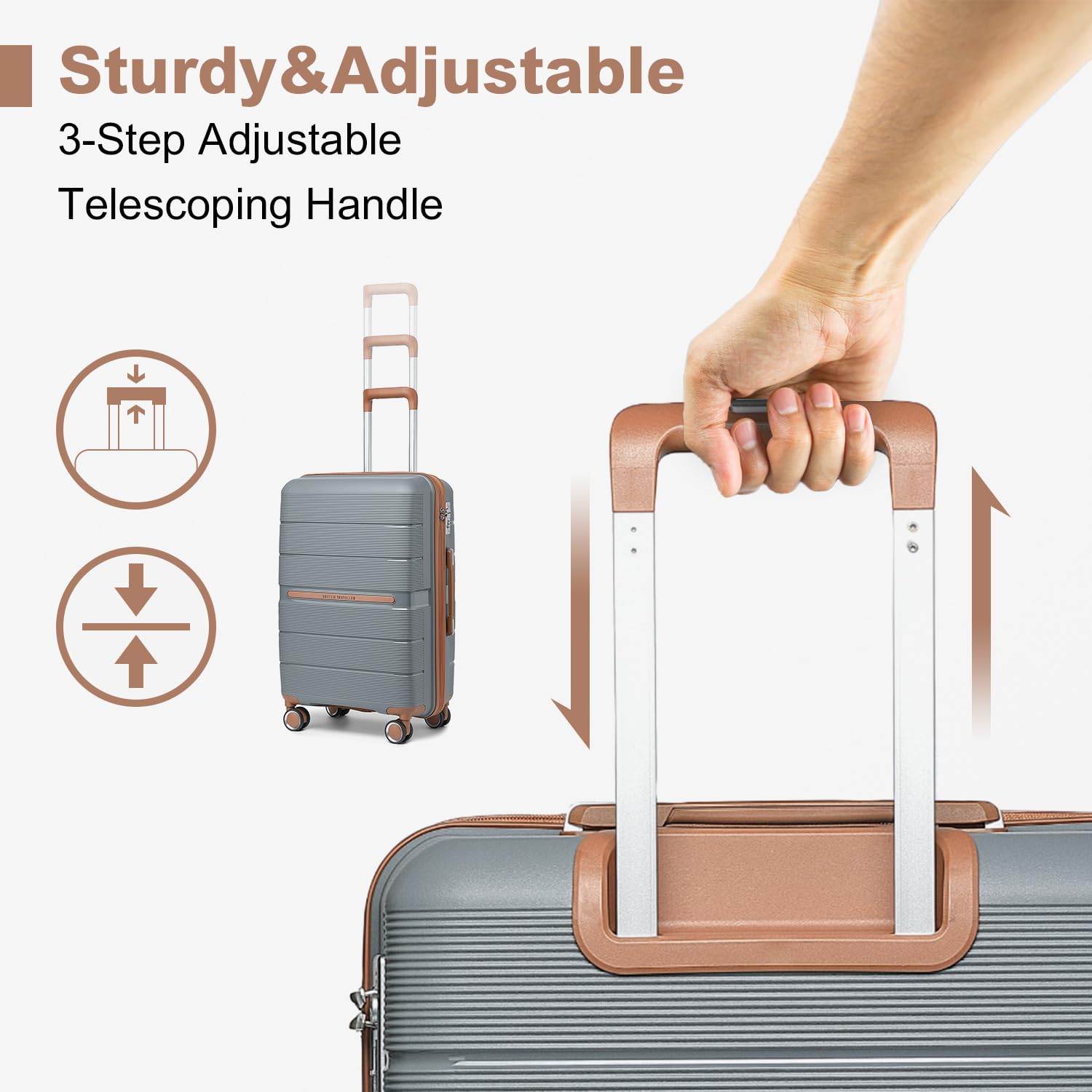 British Traveller 24" Medium Suitcase Lightweight Polypropylene Hard Shell Luggage Hold Check in Suitcase with 4 Wheels and Built-in TSA Lock(Navy, 66cm 60L)