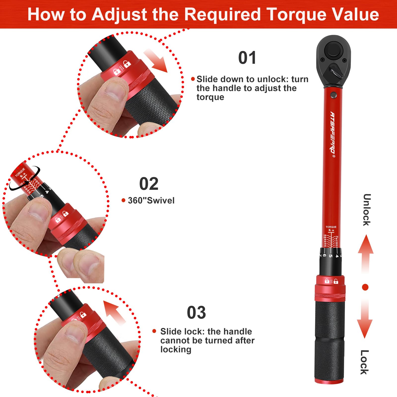 ATsafepro Torque Wrench 3/4 Inch, 100-600 Nm Torque Wrenchs, ±3% Error Accuracy with 48 Teeth Dual-Direction Adjustable for Repair of Car, Truck, Tractor