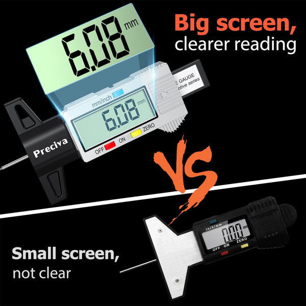 Tyre Tread Depth Gauge, Preciva Silver 0-25.4mm/Inch Digital Tire Checker UK, Tyres Depths Measuring Tool with Large LCD Screen for Cars, Trucks, Vans