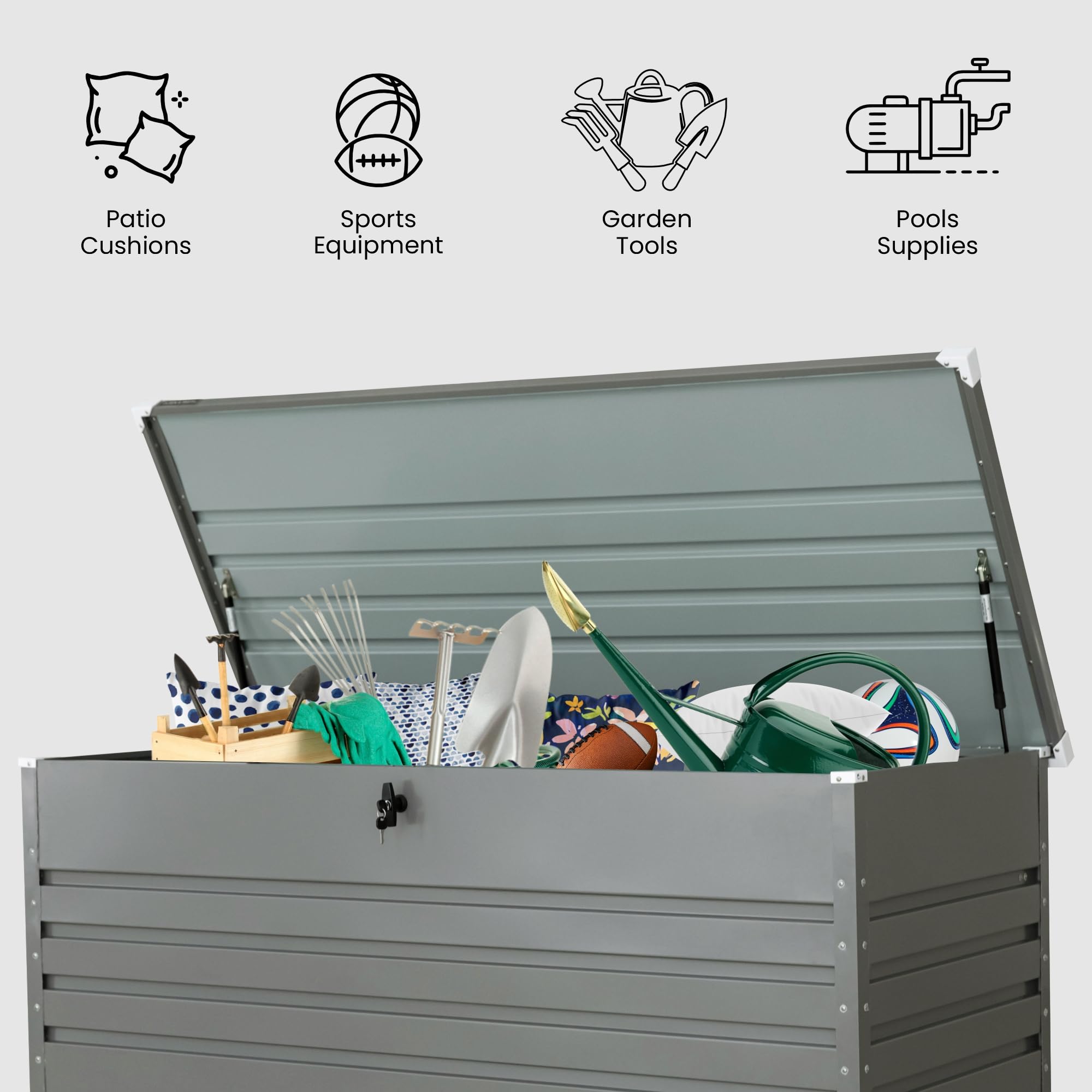 Olsen & Smith 1000L Extra Large XL Metal Outdoor Garden Storage Box - Weather Resistant Heavy Duty Garden Box with Built In Lock - Massive Capacity Storage Chest for Tools Cushions Toys & More, Grey