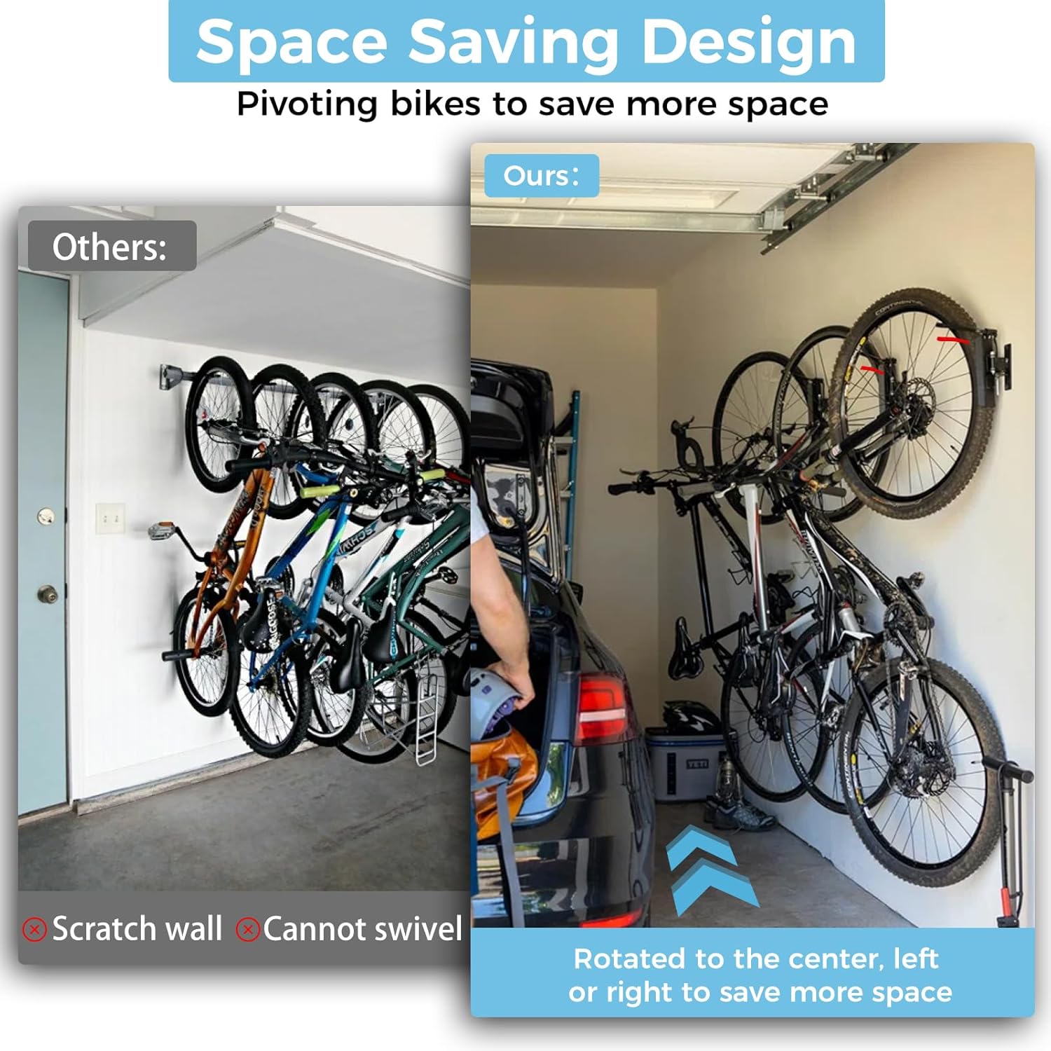 Domigard Swivel Bike Wall Mount,Vertical Bike Rack Wall Hanger Holds up to 66lbs,Bike Hangers MTB & Road Bike for Garage, Easy to Install (2 Pack)