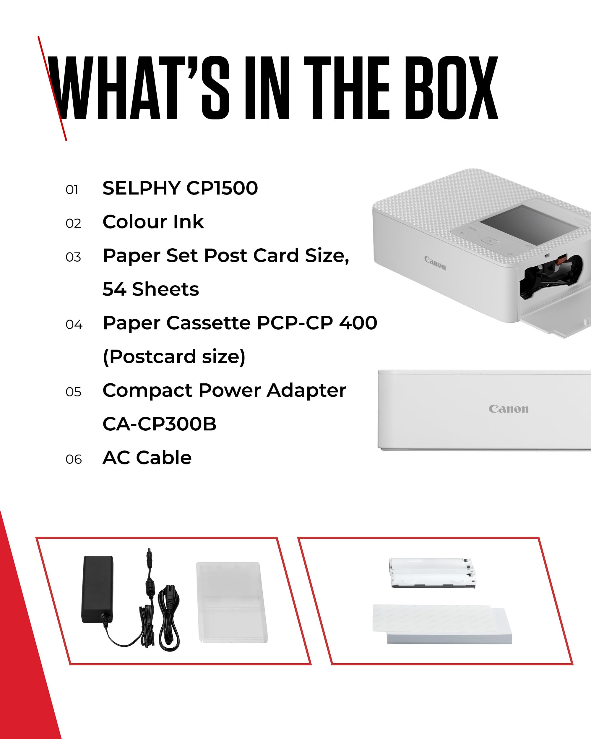 Canon SELPHY CP1500 Compact Photo Printer – Wireless Printing, Long-Lasting Prints, USB-C & SD Card Connectivity – Ideal for Scrapbooks & Photo Albums, White GB