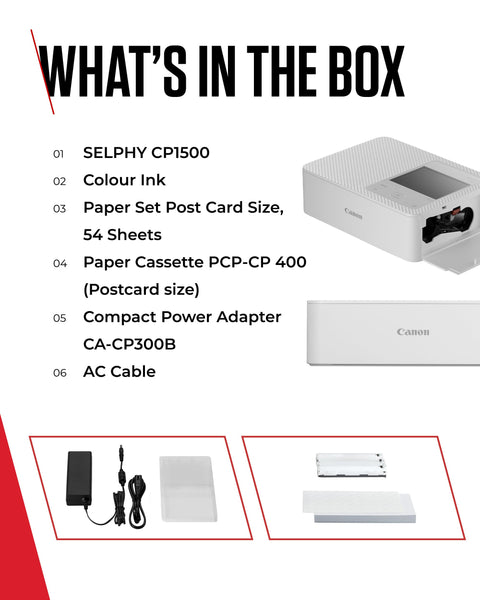 Canon SELPHY CP1500 Compact Photo Printer – Wireless Printing, Long-Lasting Prints, USB-C & SD Card Connectivity – Ideal for Scrapbooks & Photo Albums, White GB