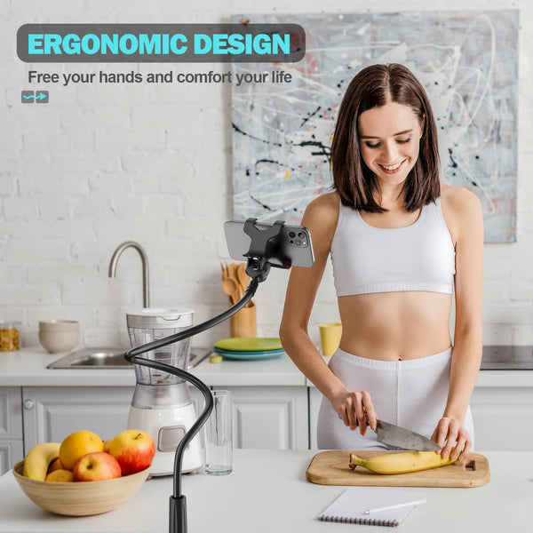 Gooseneck Phone Holder for Bed, Flexible Lazy Arm Cell Phone Stand Holder 360 Adjustable Clamp Bracket Mount Desk for iPhone 16 15 14 13 12 11 Pro Max Plus, Mini, Xs XR, Samsung