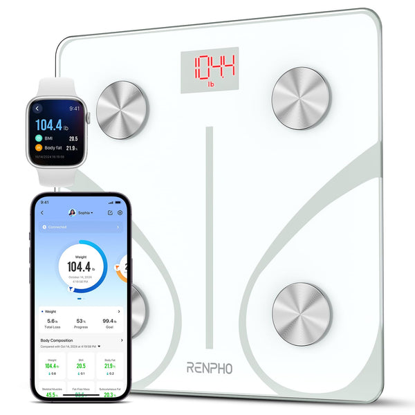 RENPHO Scales for Body Weight, Digital Bathroom Scales with High Precision Sensors, Bluetooth Weighing Scales Body Composition Monitors with App, Elis 1