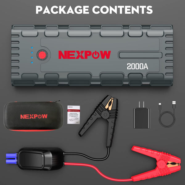 NEXPOW Car Jump Starter, 2000A Peak 12V Portable Car Battery Starter, Auto Battery Booster, Lithium Jump Box with LED Light/USB Quick Charge 3.0