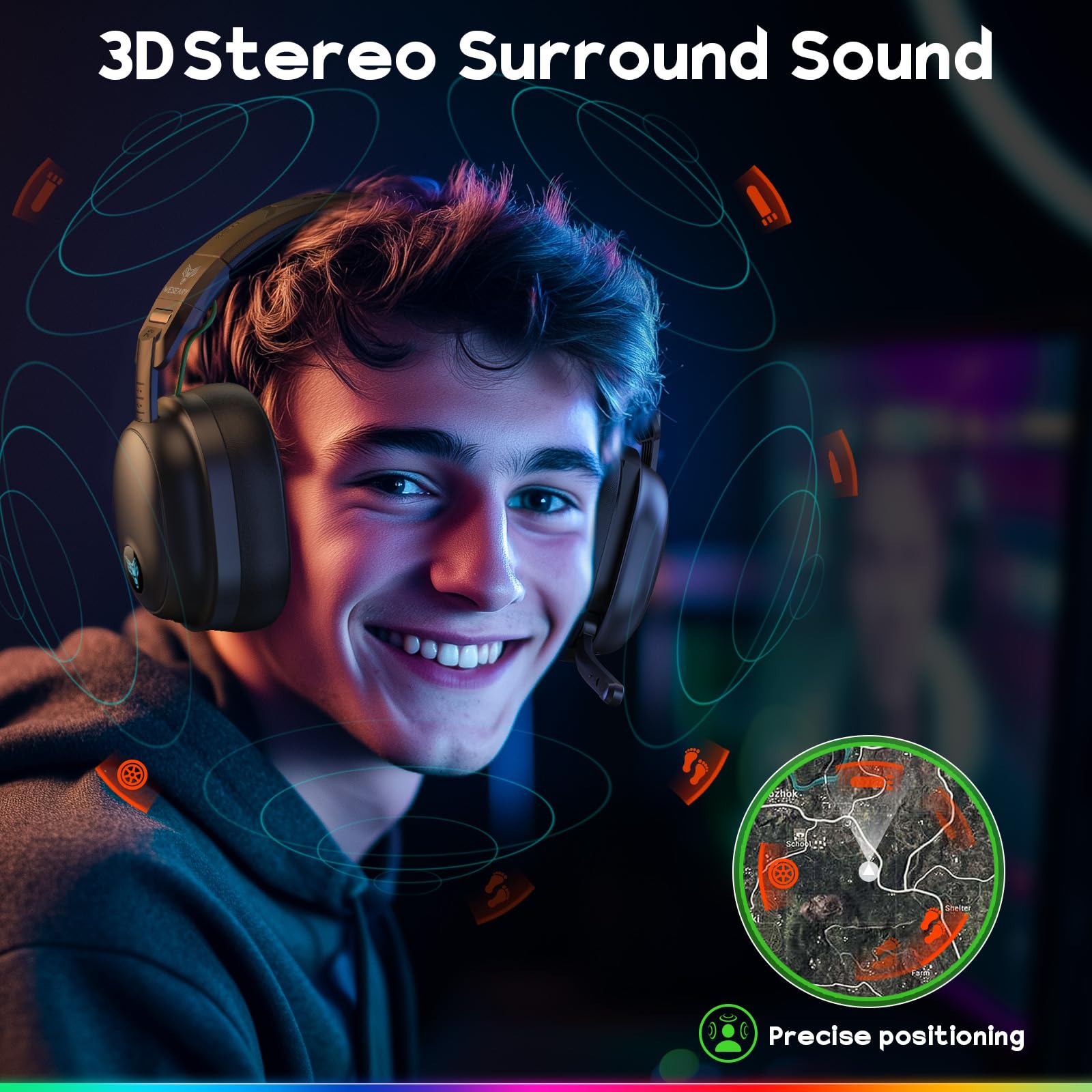 WESEARY Wireless Gaming Headset for PS5/PS4/PC/Switch/Mac, Dual Mode 2.4GHz & Bluetooth & USB, Headset with Microphone, 50-Hour Battery, EQ Modes, Lossless Audio, RGB Lighting