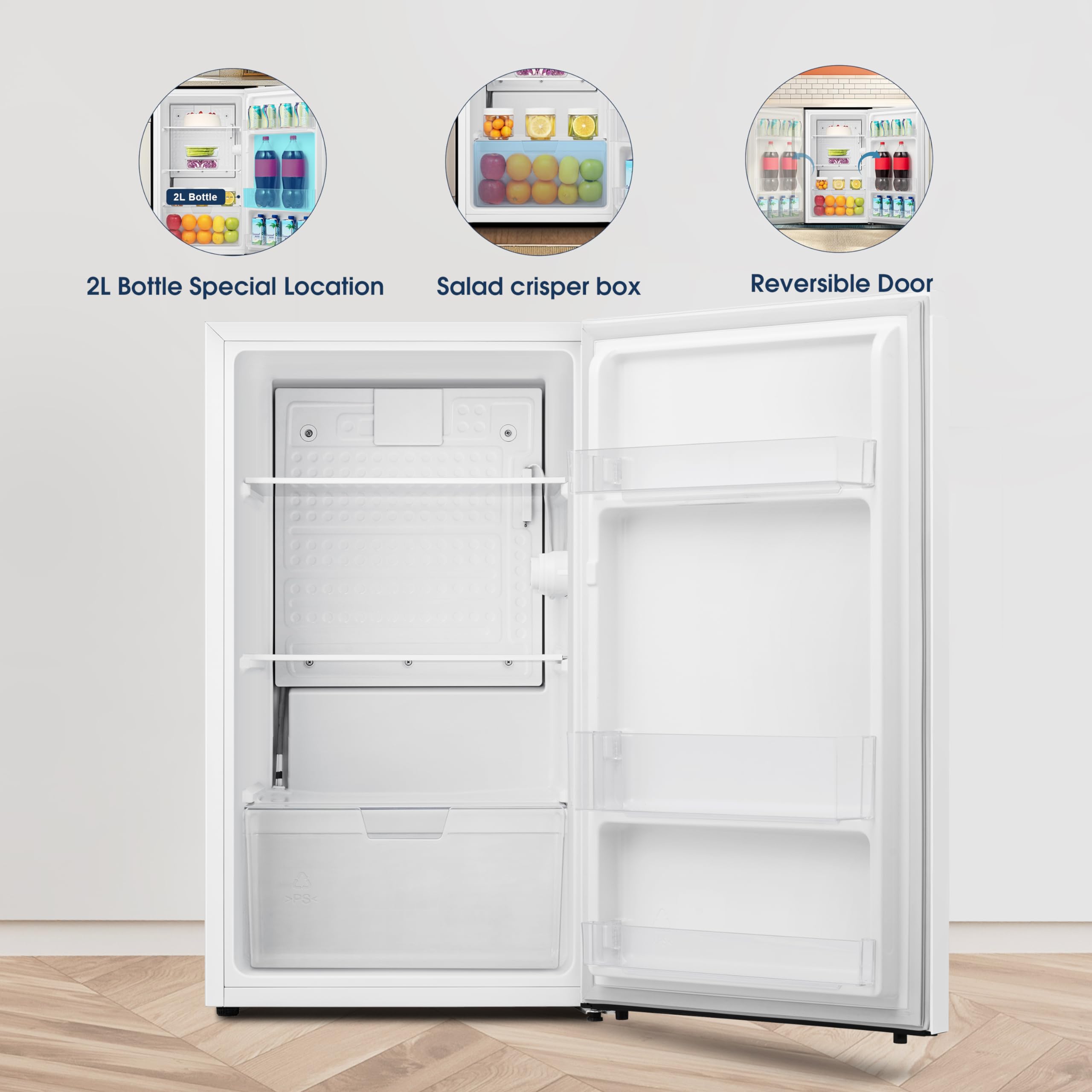 Fridgemaster MUR4545 Small Table Top 45cm Mini Fridge - 45 L - Mechanical Control with Adjustable Thermostat - Reversible Door - 39 dB Low noise - Broad Climate Design - White - E Rated