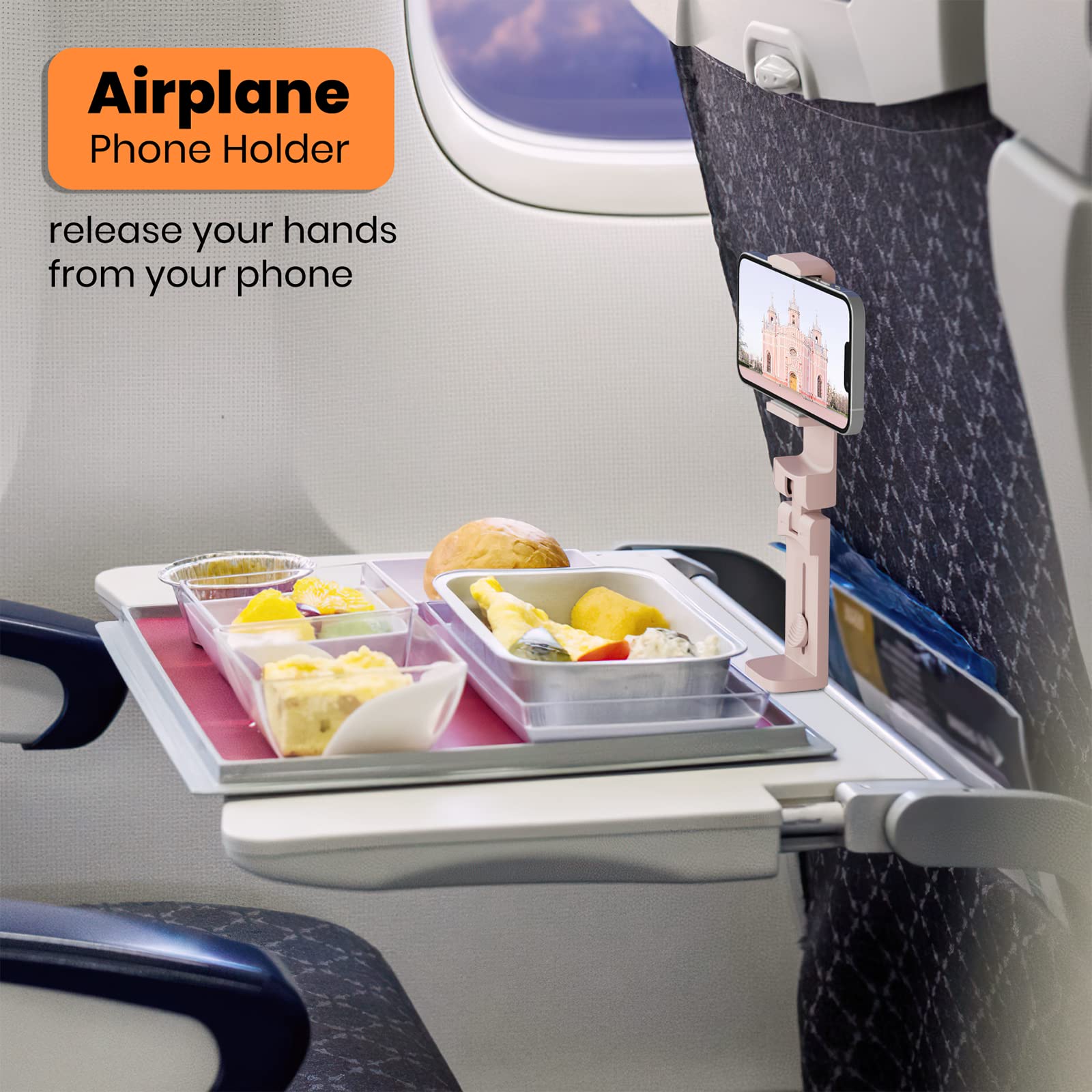 Airplane Phone Holder - Klearlook 4 in 1 Adjustable Phone Stand for Travel,360 Rotation Handsfree Viewing Flight Phone Holder,Foldable Travel Essential,Accessory for Flying/Traveling/Home/Office-Black