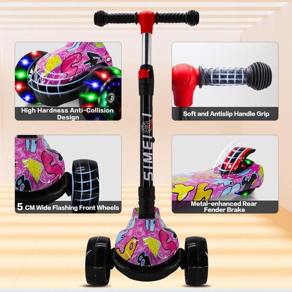 3 Wheels Kids Scooter for Boys Girls Ages 3-8 Years Old Boys Girls with Adjustable Height Flashing LED Lights Folding Kick Scooter