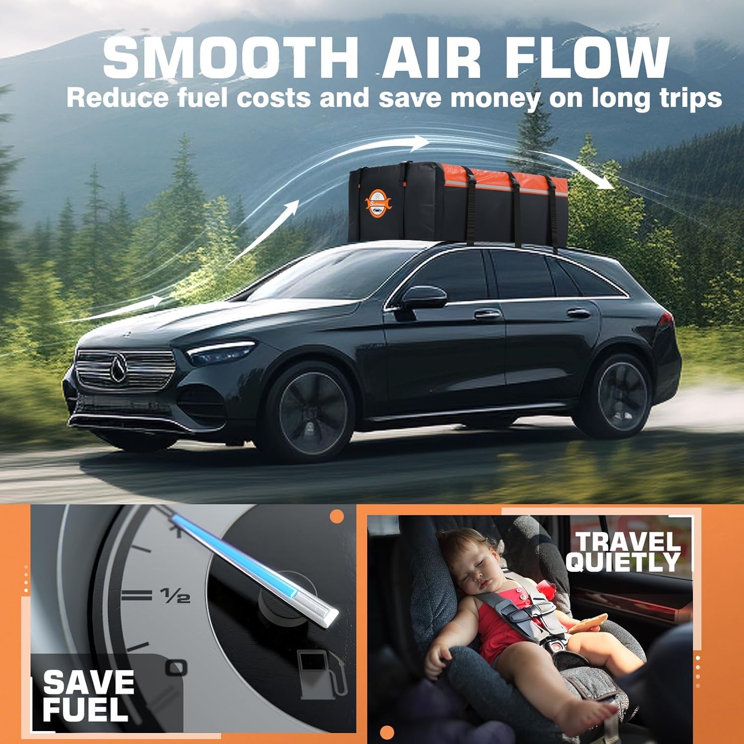 Sailnovo Roof Box Roof Bag 580L/20 Cubic Waterproof Car Roof Bag with 6 Door hooks, Soft-Shell Large Roof Cargo Carrier Bags for Cars without/with Roof Bars/Rack/Rails, Black