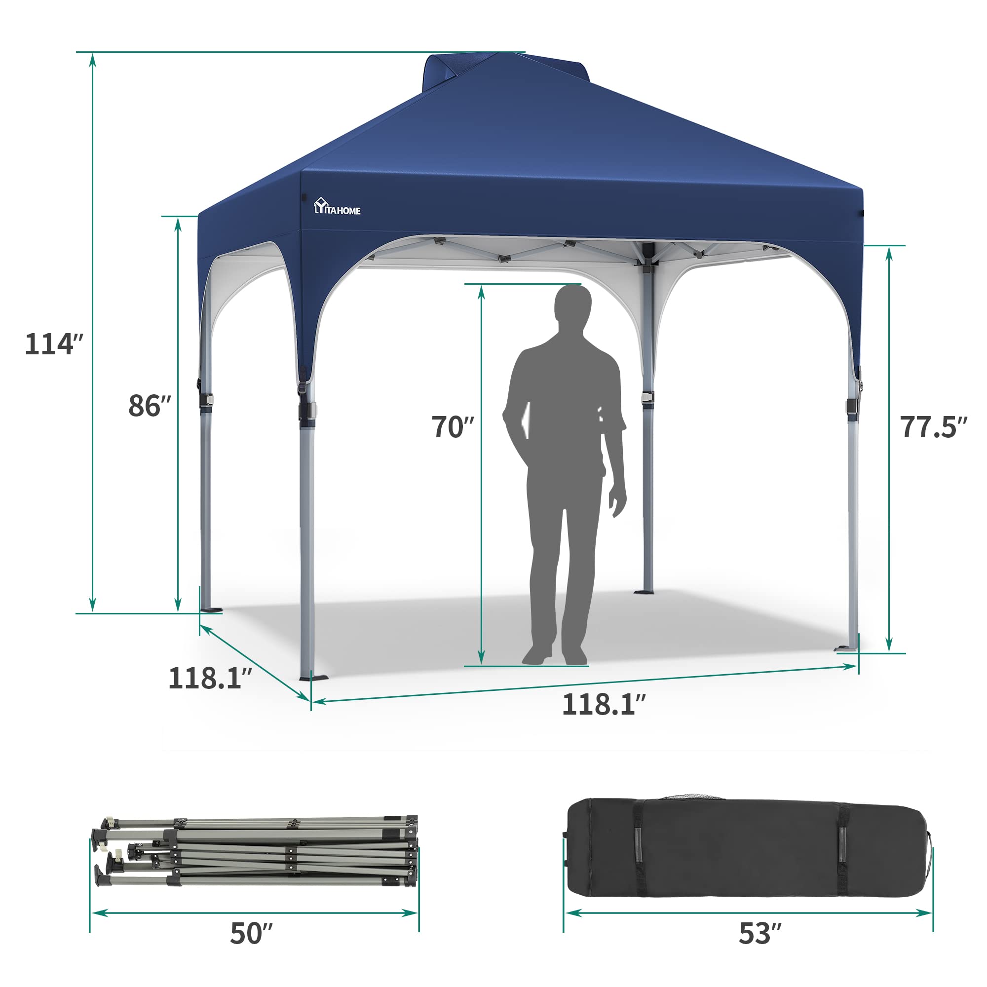 YITAHOME 2.5x2.5M Instant Heavy Duty Pop Up Gazebo, Waterproof Folding Garden Camping Party Tent Canopy Marquee with Roller Bag for Patio Markets Beach