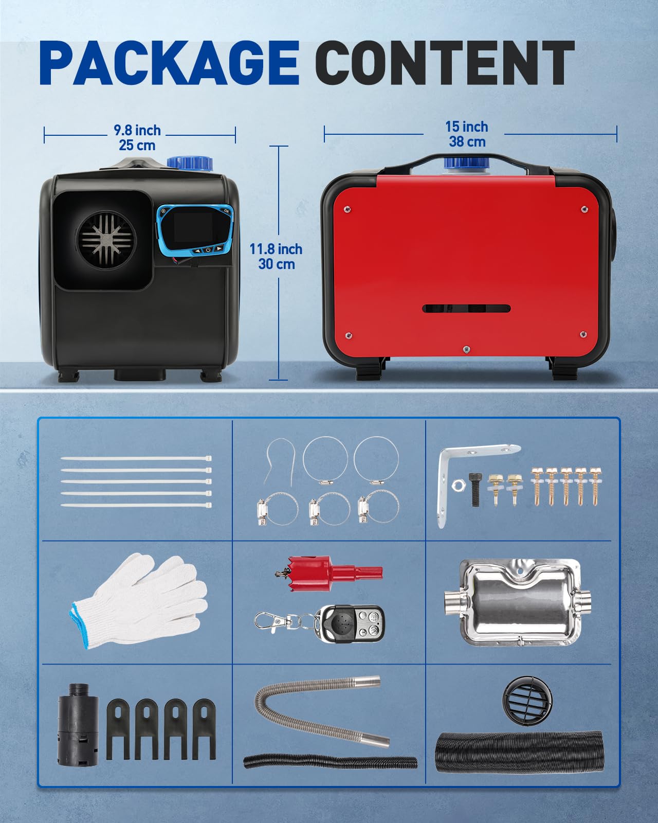ShockFlo 12V 5KW Diesel Air Heater, All in One Parking Heater Kit with Remote Control, Silencer and LCD Display, Fast Heating, for RV Truck, Motorhomes, Boat, Bus, Car Trailer, Caravans