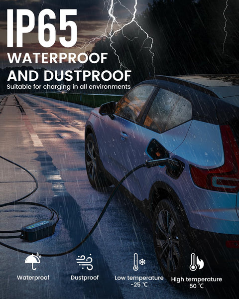 EV Charger Cable Type 2 to 3 Pin Plug 20Ft/6.1M Electric Car Charger 3kW, [6/8/10/13A] Type 2 Charging Cable 3 Pin EV Charger IP65 Advanced Protection Suitable for EVs & PHEVs