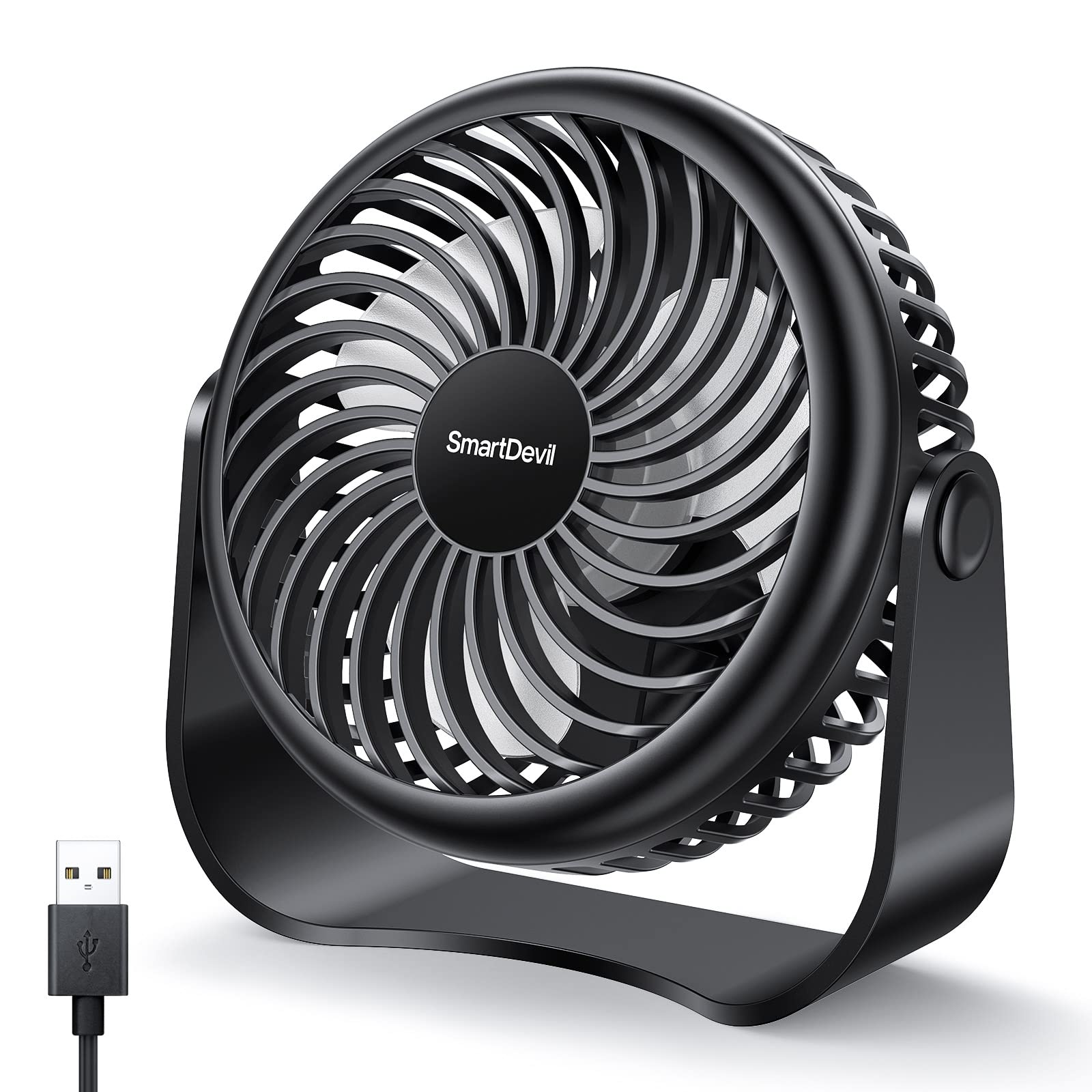 SMARTDEVIL Desk Fan, 3 Speeds Mini Desktop USB Desk Fan, 360° Adjustment Small Personal Table Fan for Home Office Car Outdoor Travel (Black)