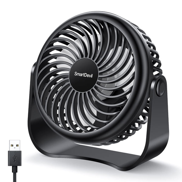SMARTDEVIL Desk Fan, 3 Speeds Mini Desktop USB Desk Fan, 360° Adjustment Small Personal Table Fan for Home Office Car Outdoor Travel (Black)