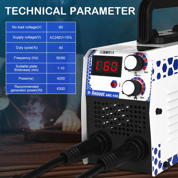 Reboot Arc Stick/MMA 2 in 1 Welder,160Amp 220V Portable Mini Welding Machine IGBT Digital Display LCD Hot Start Arc Force Anti-Stick for DIY Enthusiasts & Professionals