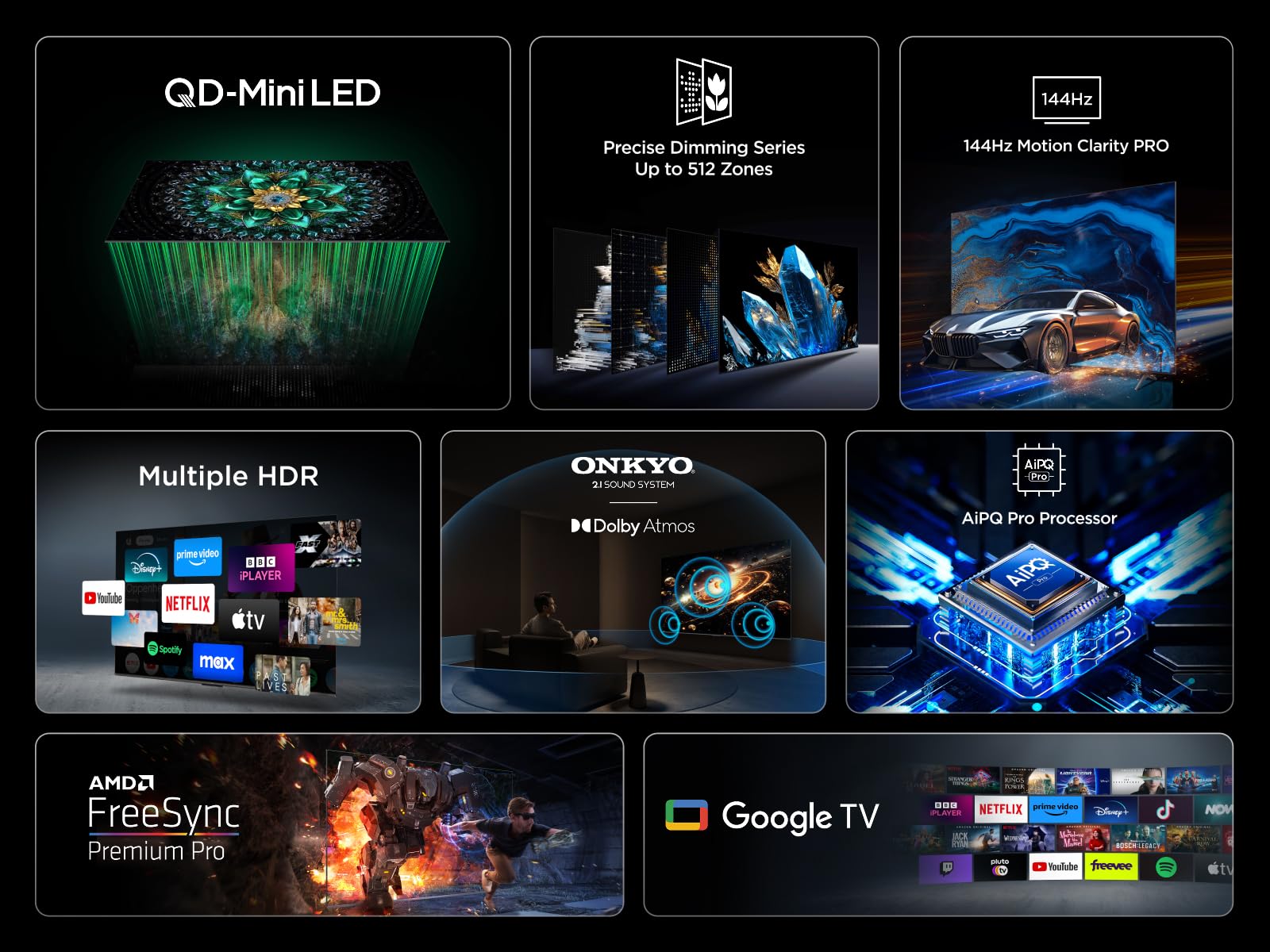 TCL 75Q6C-UK QD-Mini LED TV, 4K HDR Premium 1000nits, Smart TV Powered by Google TV (Dolby Vision IQ & Atmos, Onkyo 2.1 Sound System, 144Hz Motion Clarity Pro, 2025 New Model)