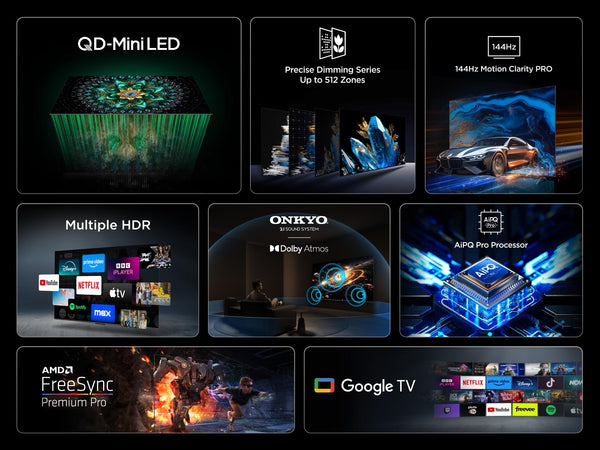 TCL 75Q6C-UK QD-Mini LED TV, 4K HDR Premium 1000nits, Smart TV Powered by Google TV (Dolby Vision IQ & Atmos, Onkyo 2.1 Sound System, 144Hz Motion Clarity Pro, 2025 New Model)