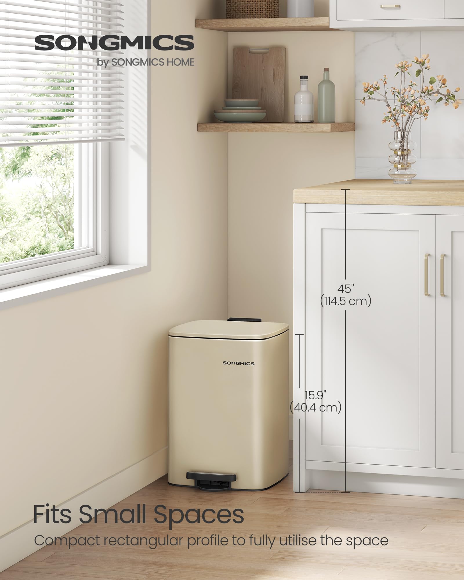 SONGMICS Kitchen Bin, 8-Gallon (30 L) Trash Bin, Steel Pedal Bin, with Inner Bucket, Soft Close and Stays Open, Metallic Silver LTB593E01