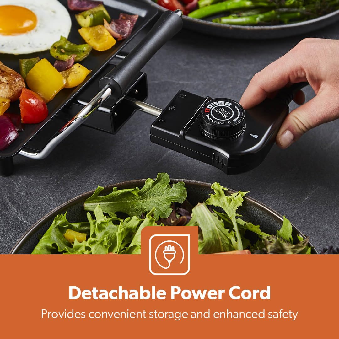 GEEPAS Teppanyaki Grill – Smokeless, Non-Stick, Adjustable Temperature - Easy-To-Clean, Removable Grease Tray, detachable cord – Indoor BBQ, Large Cooking Surface for Pancakes, Barbecue, Eggs and More