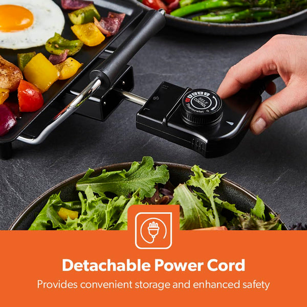 GEEPAS Teppanyaki Grill – Smokeless, Non-Stick, Adjustable Temperature - Easy-To-Clean, Removable Grease Tray, detachable cord – Indoor BBQ, Large Cooking Surface for Pancakes, Barbecue, Eggs and More