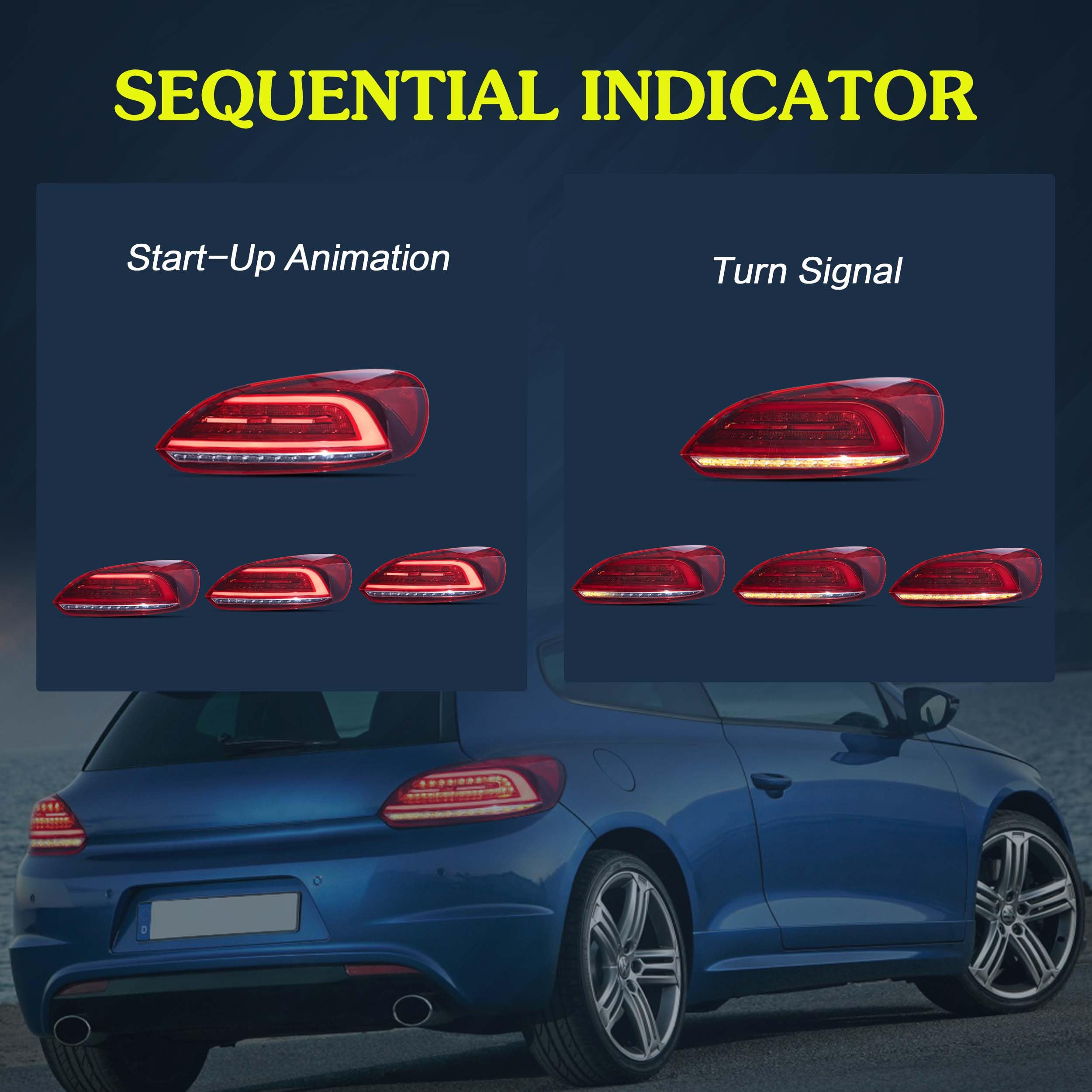 VLAND Rear Lights Fit for 2009-2014 Scirocco 1.4, 2.0, R version, Tail Lights with Dynamic Startup DRL, W/Sequential Turn Signal, Smoked