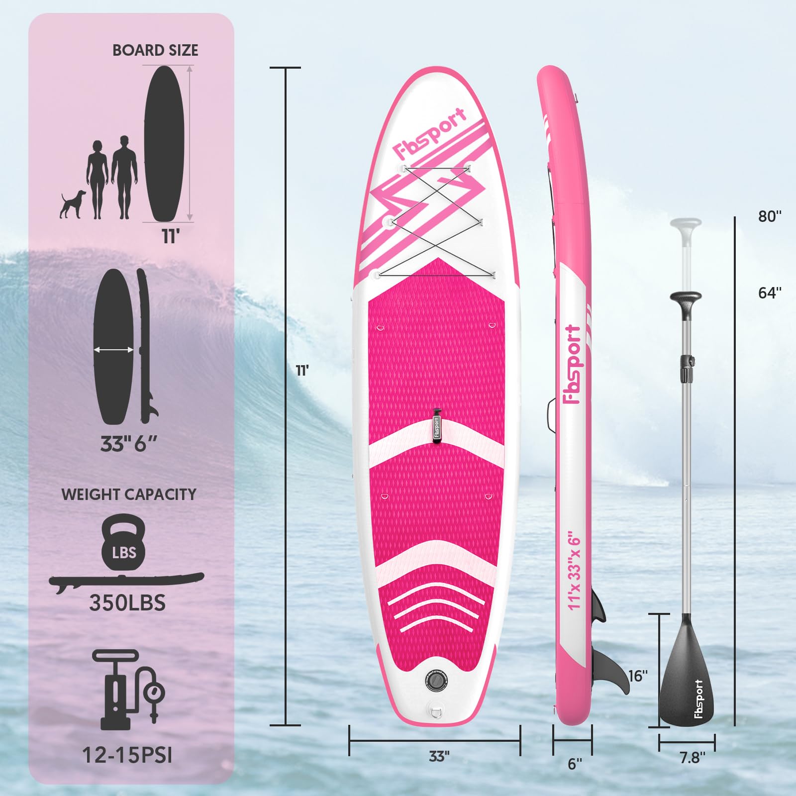 FBSPORT Inflatable Stand Up Paddle Boards,SUP Board,6" Thick Stand Up Paddle Boarding,Paddling Board for Youth & Adult,Surfboard,SUP with Adjustable Paddle/Backpack/Pump/Removable Fin