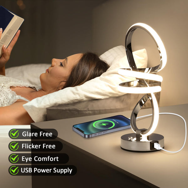 EIDISUNY RGB Bedside Table Lamp,Touch Control Dimmable Lamp with 6 Color Changing and 3 Levels Warm White,LED Modern Nightstand lamp with USB Ports,