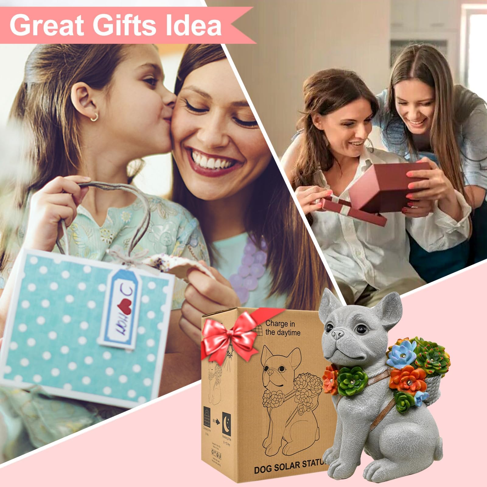 Goodeco Solar Garden Dog Statue with Succulent, 7 LED Lights - Outdoor Decor, Waterproof Resin Figurine, 19.5cm