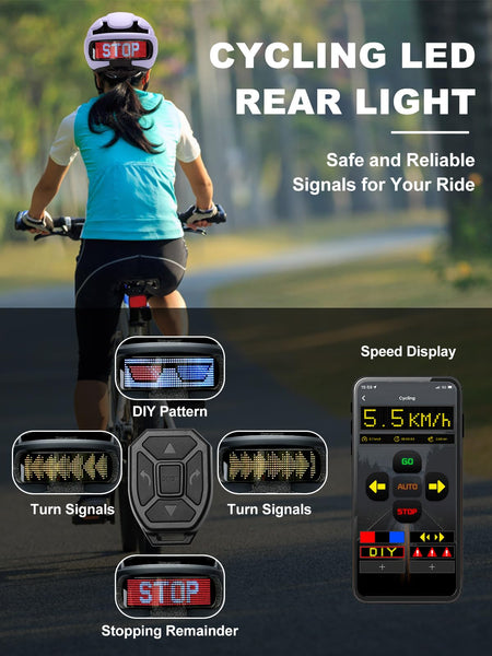 TMEOIIPY Smart App Program Bike Helmet, Back LED Lights Display with USB Rechargeable, Road Bicycle Helmets for Adults: Men, Women, with Turn Signals Remote Control
