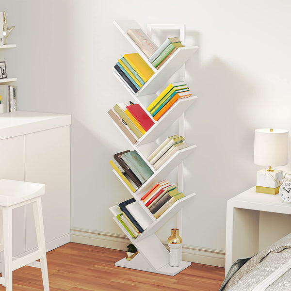 HOOBRO Tree Bookshelf Tall, 9-Tier Floor Standing Book Shelf, Tall Bookcase for CDs Albums, for Living Room, White EWT08SJ01G1
