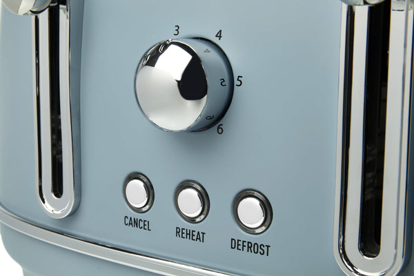 Haden Highclere Blue Toaster 4 Slice - Adjustable Browning Control - Removable Crumb Trays - Easy To Clean 4 Slice Toaster - Cord Storage - Stainless