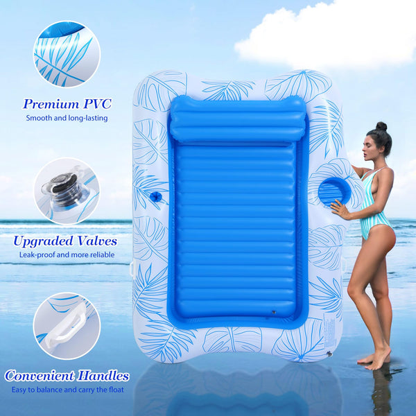 MoKo Pool Floats Adult, Floating Bed with Ice Bar, Tanning Bed Pool Raft Inflatable Lounger with Drink Holder Tanning Chair Inflatable Pool Toys for Party Beach Backyard